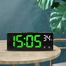 Large Digital Alarm Clock LED Voice Control Temperature Dual Alarm Snooze 12/24H