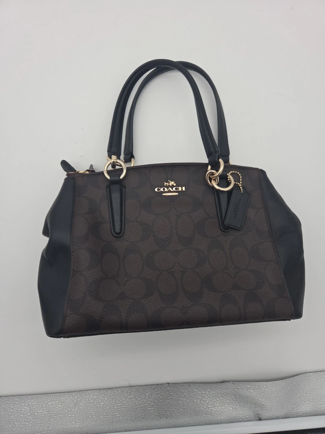 Borsa Coach Signature Christie Carryall BRN BLK tracolla in pelle F58290