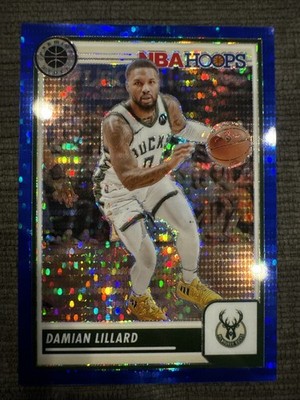 Damian Lillard 2023-24 Hoops Premium Stock Blue Pulsar Prizm #d /75 Bucks #60