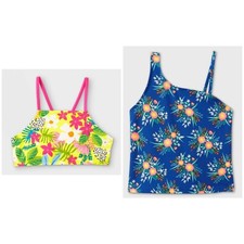 Art Class Cat Jack Girls' New 2pc Swimming Top Tankini Floral Size M 7/8