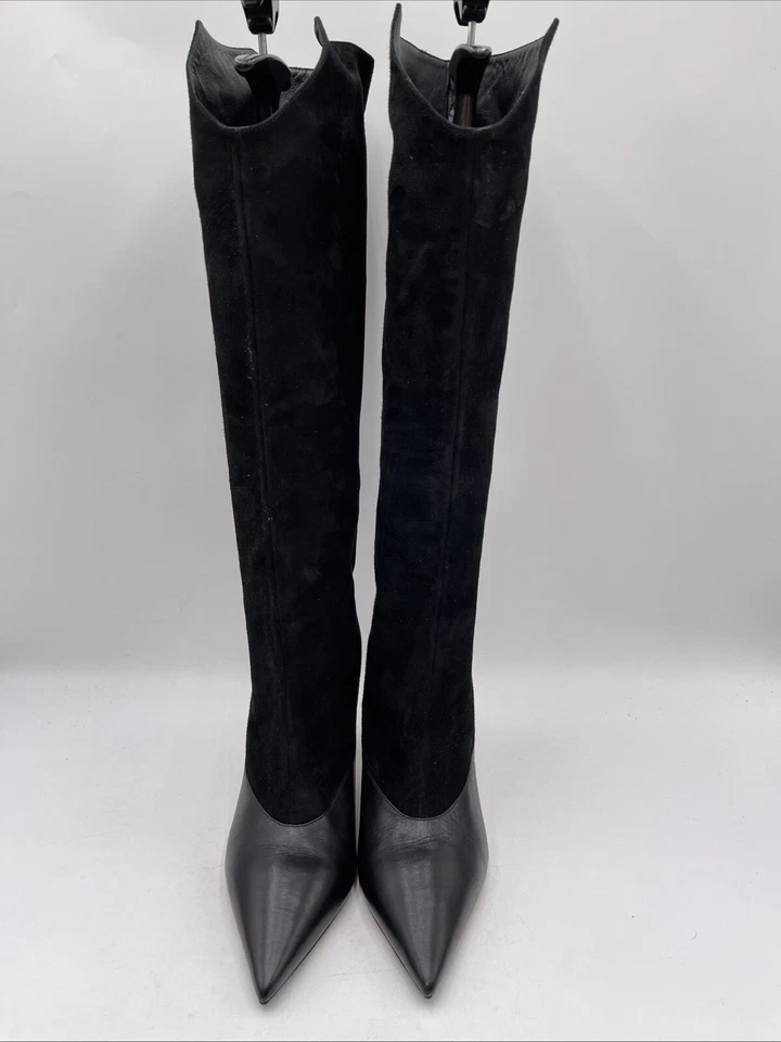 Botas hasta la rodilla Jimmy Choo negras de gamuza puntiaguda tacón alto para mujer 38’s Foto 2 de 4