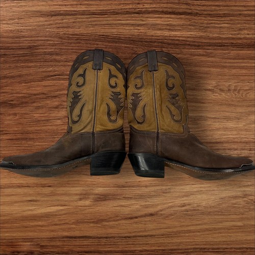 Cowboy Western Boots Leather metal Pointed Toe Decorative Stitching Mens Size9.5