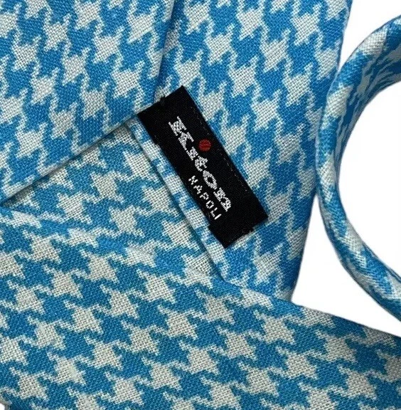 NUEVA CORBATA KITON 7 pliegues 100 % lino corbata de lujo azul blanco pata de gallo W:3,5" Foto 2 de 4