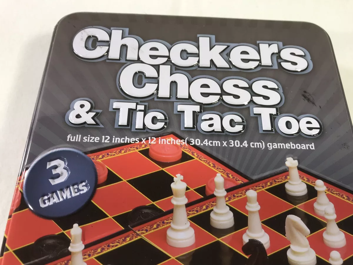 Cardinal 3 Games in 1 Set, Travel Tin, Open Box, Checkers, Chess & Tic-Tac- Toe