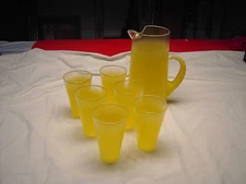 Frosted Yellow Lemonade/ Juice 64 oz Pitcher and Six 12 oz Glasses  