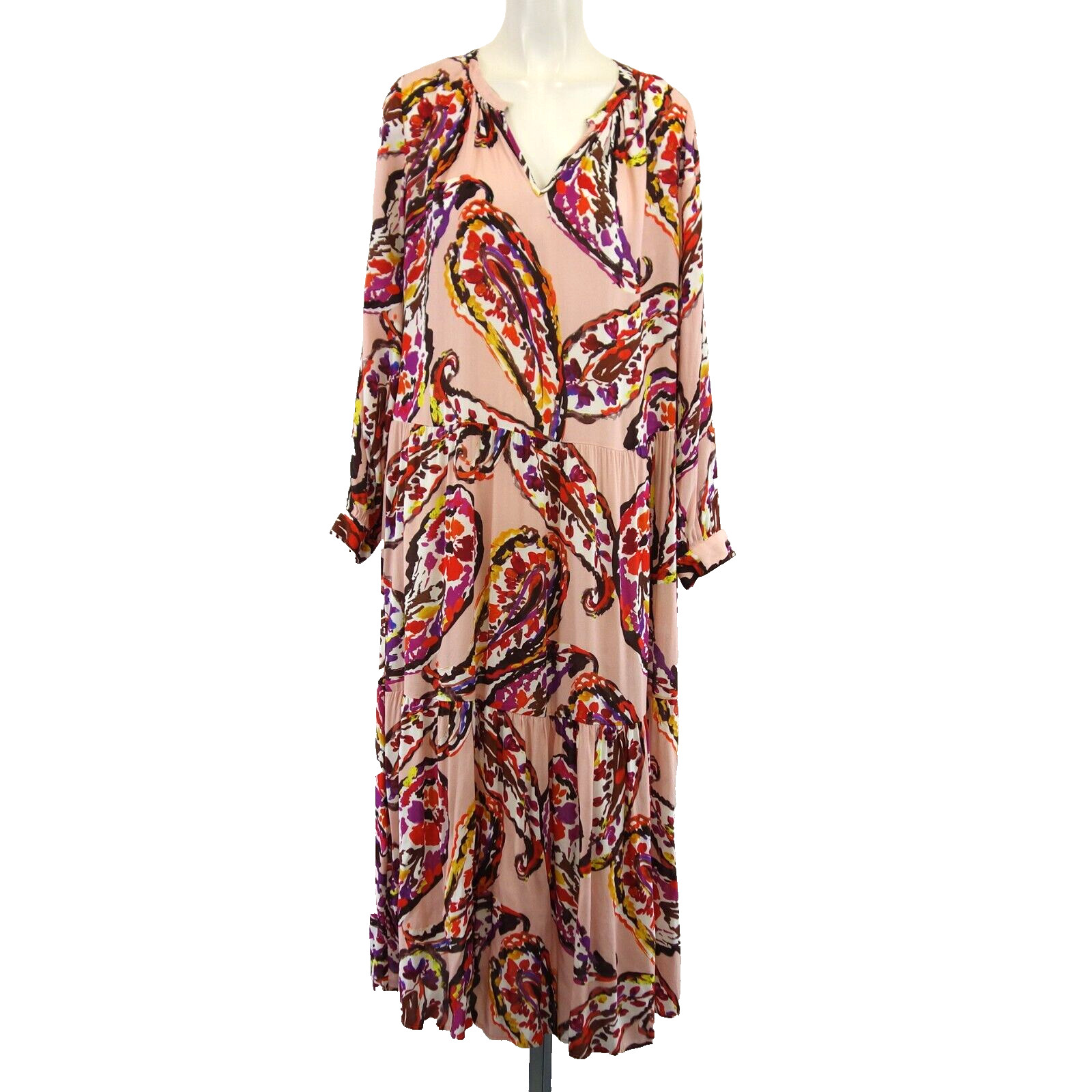 Kleid Maxikleid Bunt МИЛАН ИТАЛИЯ Damen Blusenkleid Бохо Taschen Größe 34 XS Neu