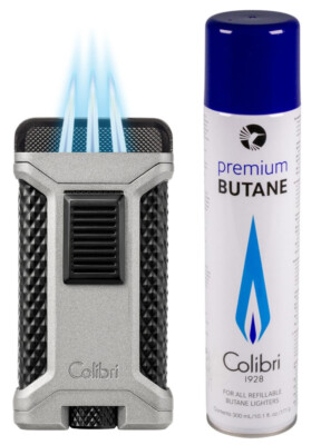 Colibri Ascari anthrazit metallic schwarz Zigarren Feuerzeug 3 Jetflammen + Gas