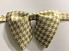 Oversized Gold/White Houndstooth Bow tie Vintage style 70s Wedding Prom Gift
