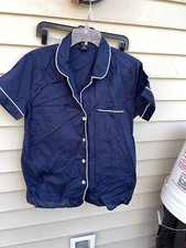 J Crew Women's NAVY short-sleeve pajama Shirt H4401 SIZE M ONLY TOP 