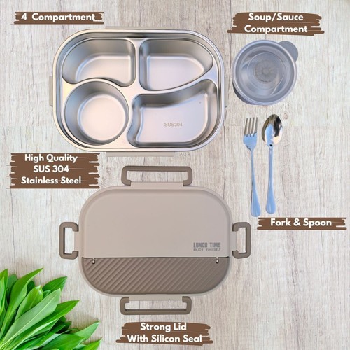 Brotdose Bento Edelstahl Auslaufsicher Suppentopf 4 Fächer 1500ml 2000ml - Bild 8 von 19