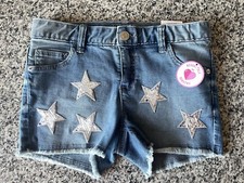 Justice Girls Denim Shorts Size 14 NWT Frayed Bottoms Sequin    Stars NEW Summer