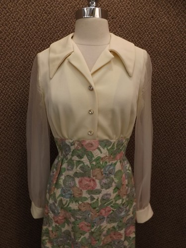 Classy Chic Vtg 60s Montgomery Ward 2 Pc Floral Maxi Dress Sz 12 Textured Sheer - Picture 2 of 12