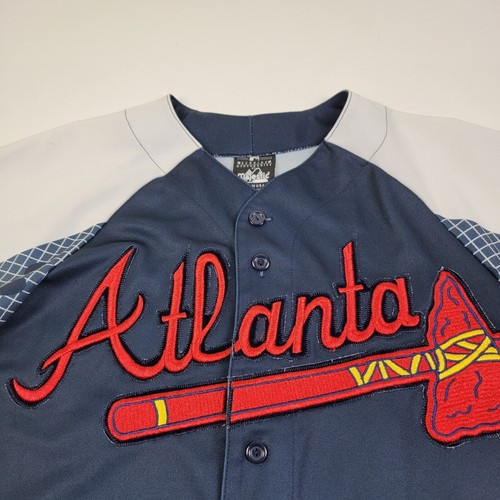 Vintage Atlanta Braves Jersey Majestic Navy Blue Graphic L Limited Ed. USA Made - Picture 3 of 7