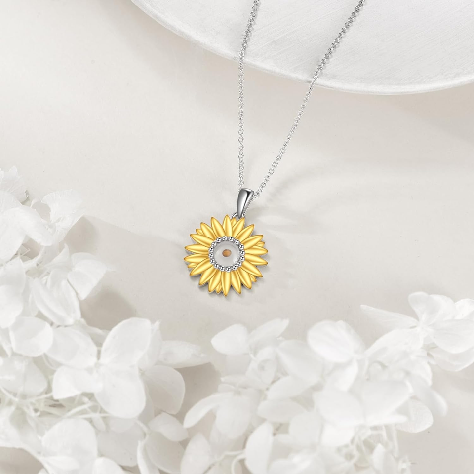 Sunflower Necklace Mustard Seed Necklace 925 Sterling Silver Sunflower