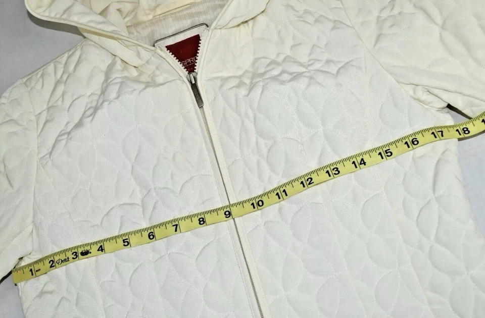 Chaqueta Esprit De Colección Años 90 Marfil Brillo Acolchada Exterior Forrada Chaqueta con Capucha Talla S/M Foto 4 de 4