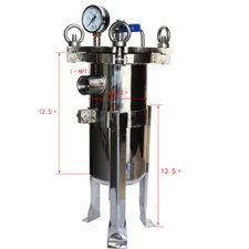3# Bag Filter 304 Stainless Steel Housing 1" NPT In/Outlet with mesh &bag 120psi
