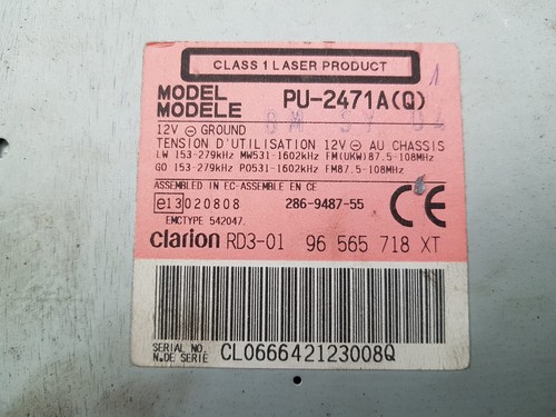 Radio Cd Citroen C3 96565718XT PU-2471A Clarion 1117 - Imagen 7 de 7