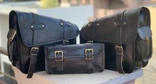 Real Black Goat Leather COMBO Motorcycle Saddle Bag Panniers Tool Pouch Side Bag