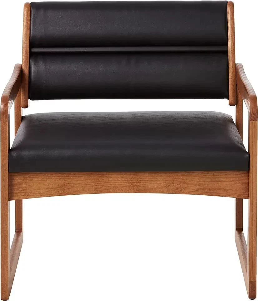 Madera Mallet Valley Invitado Bariátrico, Silla Base Trineo, Roble Mediano, Vinilo Negro Foto 2 de 3