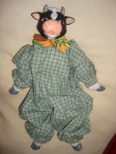 Vintage Porcelain Cow Doll with Plush Body Outfit