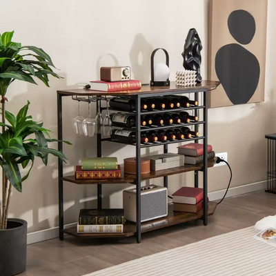 Moderner Weinbar Schrank 3 Ebenen Industrial Weinregal mit Aufbewahrungsregalen