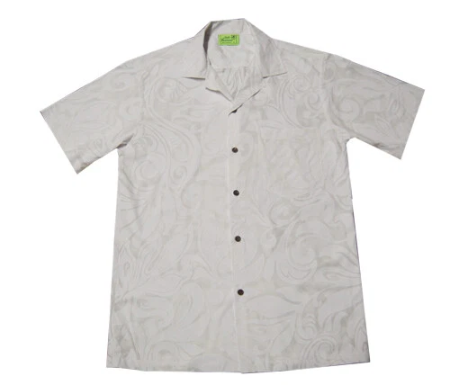 Hawaiian Luau Beach Party Wedding White on White Rayon Aloha Shirt-M,L,XL,2X