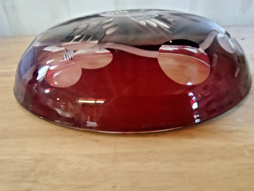 Cut to Clear Ruby Red Bowl Glass Crystal Plate Candy Nut Catch All Dish Bohemian - Picture 7 of 8