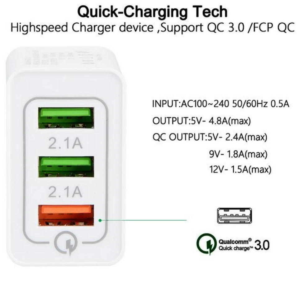 Lote de cables USB adaptador de corriente cargador de pared rápido QC 3.0 para iPhone XS XR 8 7 6 iPad Foto 3 de 4