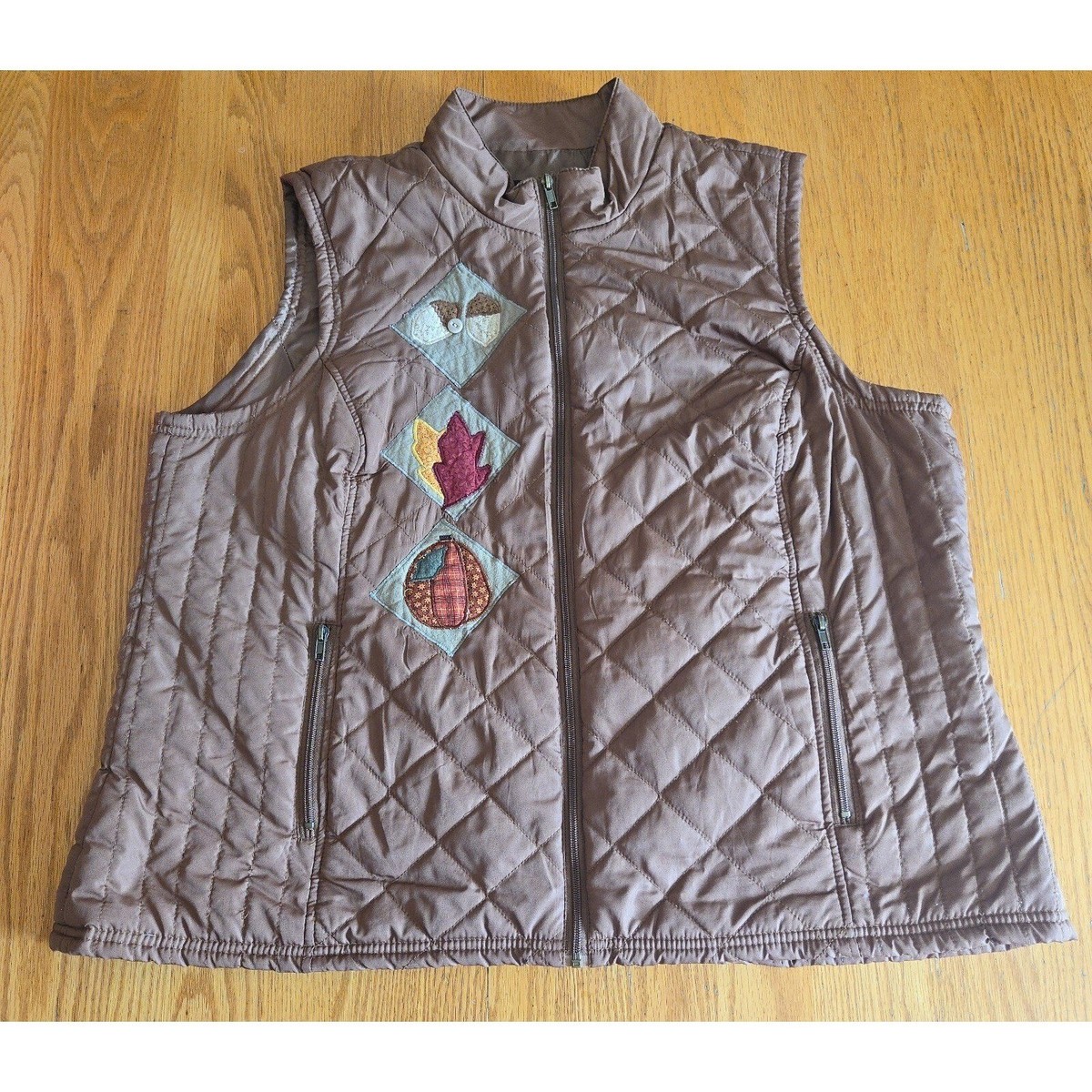 Womens relativity outerwear fall leaves brown quilted puffer Vest 3x