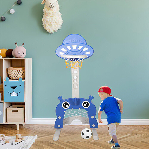 Kinder Basketballkorb Set 4 in 1 Basketballständer mit Fußballtor & Wurfspiel - Bild 12 von 13