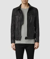 New Motorcycle Men Black Biker Leather Genuine Leather Jacket XS-2XL FB502