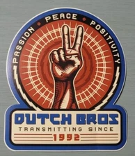 DUTCH Bros STICKER Passion PEACE Positivity TRANSMITTING 1992 OLD Design RARE