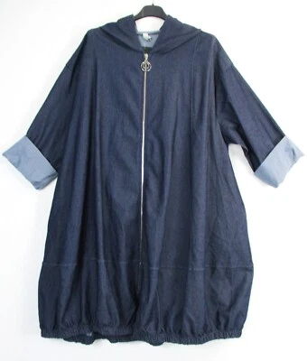 Lagenlook 75% Baumwolle Denim Reißverschluss mit Kapuze Duster Jacke/ Jacke One - Bild 1 von 4
