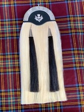 Men's Scottish Thistle Badge Horse Hair Sporran 2 Black Tassels Kilt Sporran