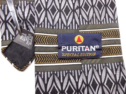 Puritan Men's Polyester Tie 59" X 3.75" Multi-Color Geometric/Horizontal Stripes - Picture 3 of 4
