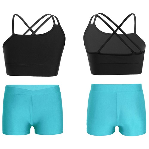 Kids Girls Set Asymmetrical Suit Strappy Outfits Beachwear Dancewear Running - Picture 55 of 64