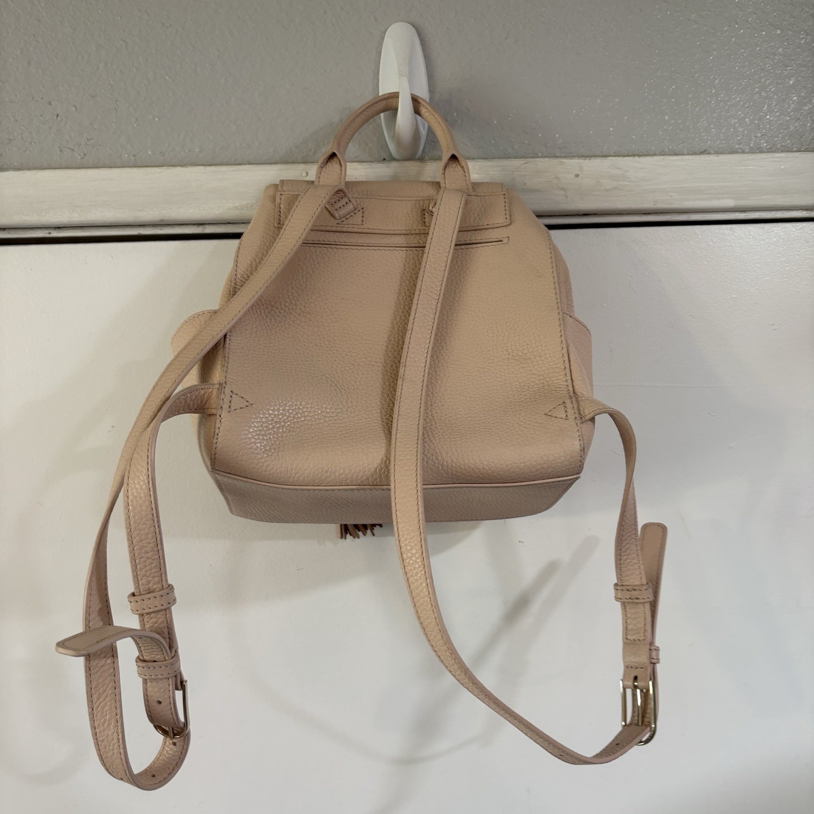 Tory Burch Thea Mini Backpack Fringe Tassel Lightweight Pink Blush Leather Logo thumbnail 4