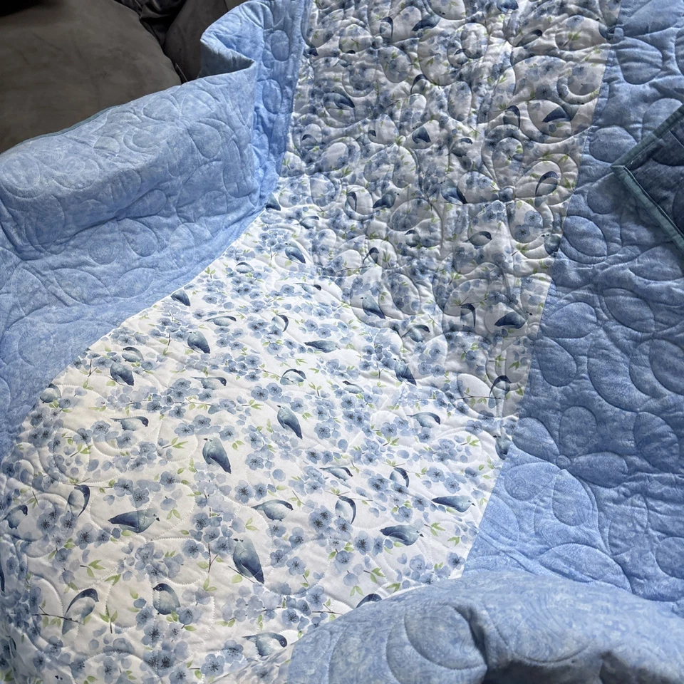 Edredón acolchado hecho a mano azul bebé niño. Delfines. Muy bonito nuevo 58X58 Foto 2 de 4