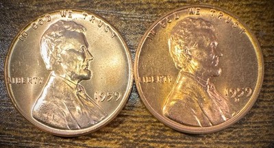 1959 P & D Lincoln Memorial Cent BU 2 Coin Set From Original Rolls