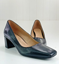 Naturalizer Warner Karina Square Toe Block Heel Black Leather Pumps Size 6M