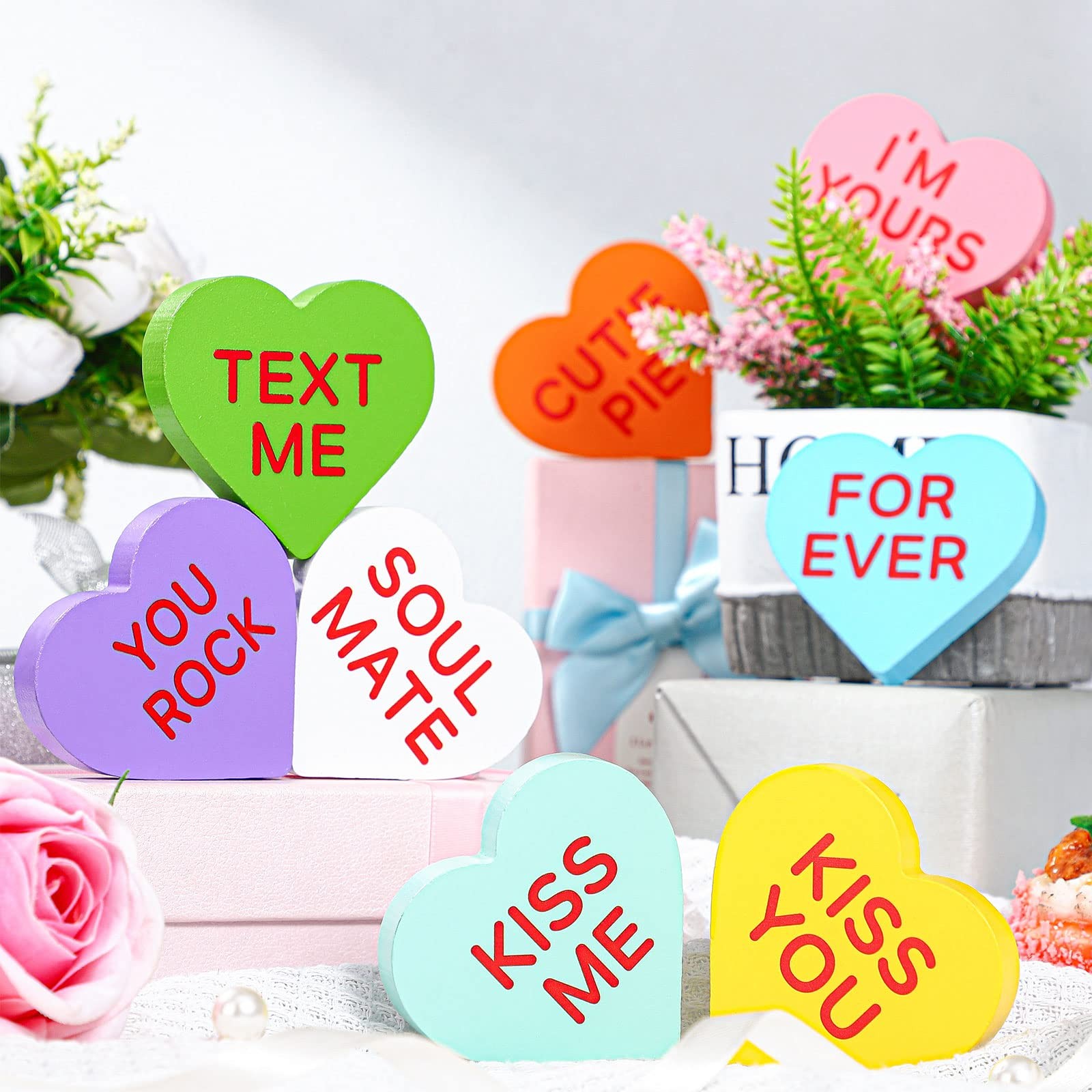 8 Pcs Valentine's Decor Conversation Hearts Candy Heart Table Decorations Sig... thumbnail 7