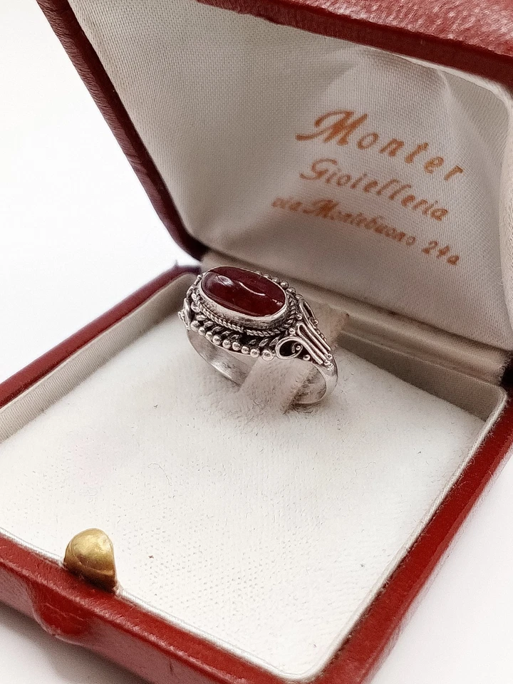 Anello vintage donna argento 925 Artigianale Corniola misura 13.5 - Immagine 4 di 4