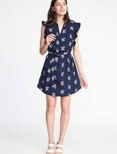 OLD NAVY Blue Floral Dress Size XXL Ruffle Summer Tropical Resort Festival *READ