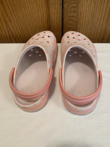 Crocs Clogs Palm Trees-White-Pink Crocband- Women 9 Men 7 - Picture 3 of 5