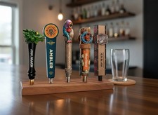 Beer Tap Handle Display Holder, 5-Hole, 3/8"-16 Thread, Brown Wood-Look