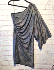 Hailey Dress Silver Metallic One Shoulder Ruched Batwing Party New Years Sz 6