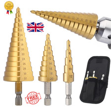 HSS Titanium Step Drill Bit Set 4-32mm High Speed Steel Metal Wood Hole Drill UK
