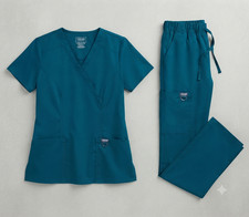 Cherokee Workwear Revolution Scrub Set XS Women  s Teal Blue Top Pants Medical