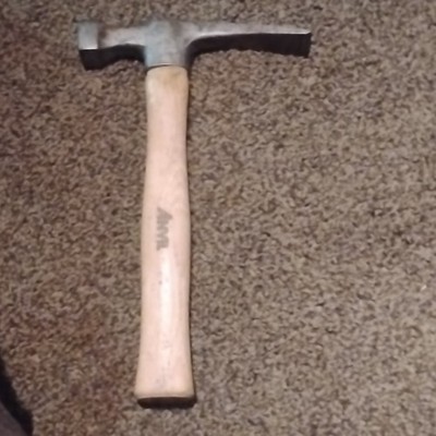 Anvil Brick Hammer Steel Head Wood Handle Brown Silver Single Piece