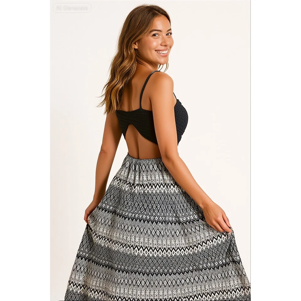 Maxi Vestido Trixxi Espalda Abierta Crochet Bordado Boho Imperio Cintura Sin Mangas XL Foto 4 de 4